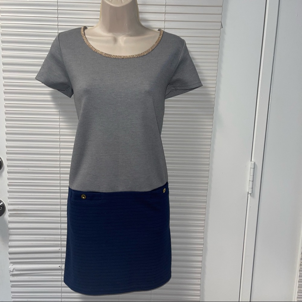 Rope picnic Dress With Front pockets & Gold Trim Collar Design
